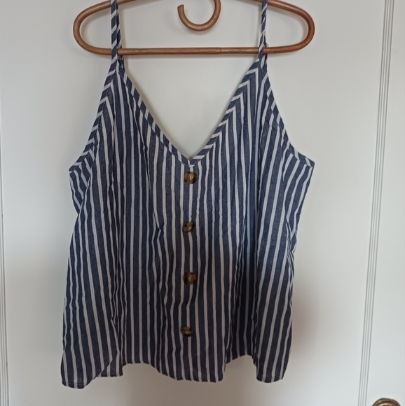 SHEIN 3X navy and white striped button tank top. - Picture 7 of 7